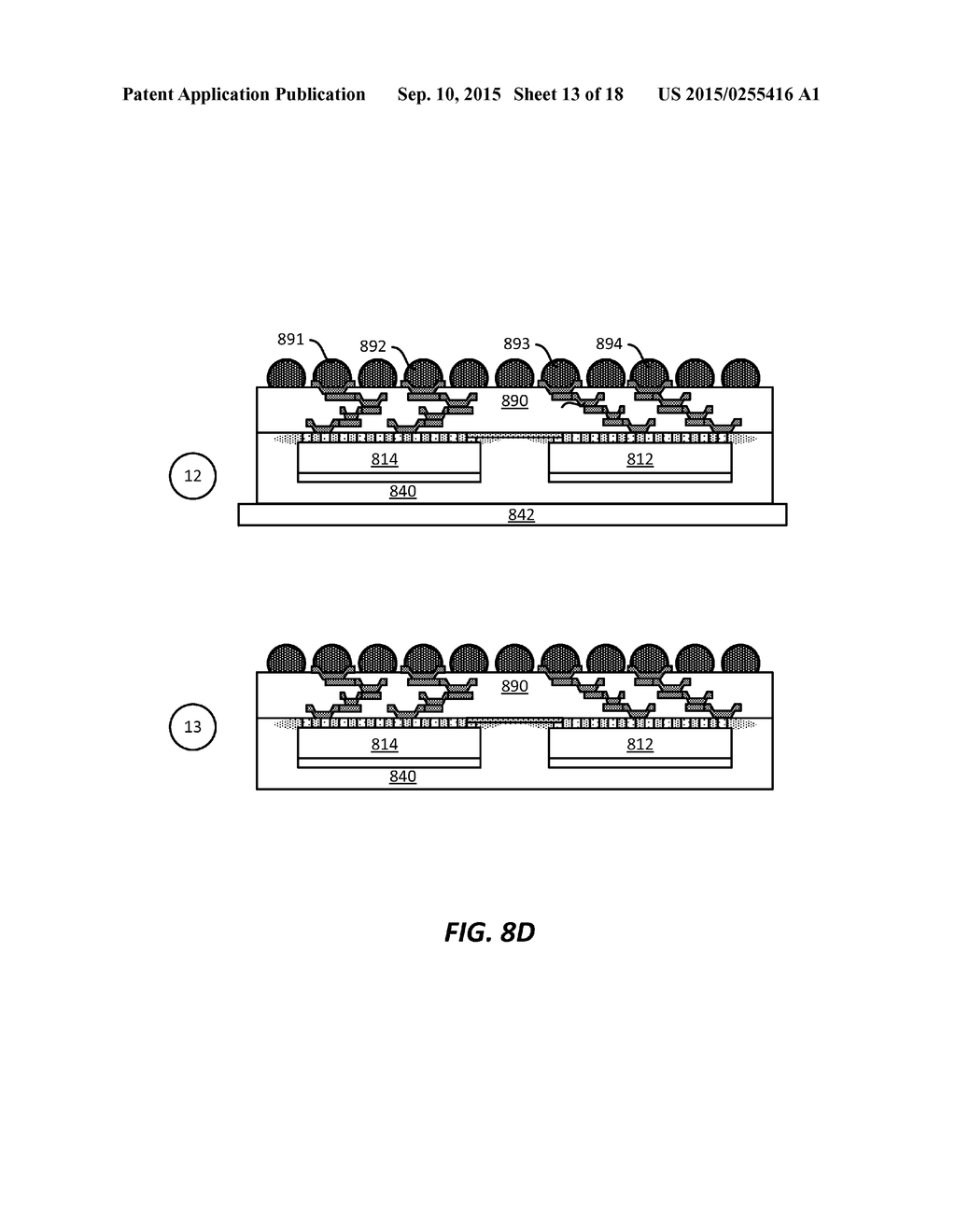 INTEGRATED DEVICE COMPRISING HIGH DENSITY INTERCONNECTS AND REDISTRIBUTION     LAYERS - diagram, schematic, and image 14