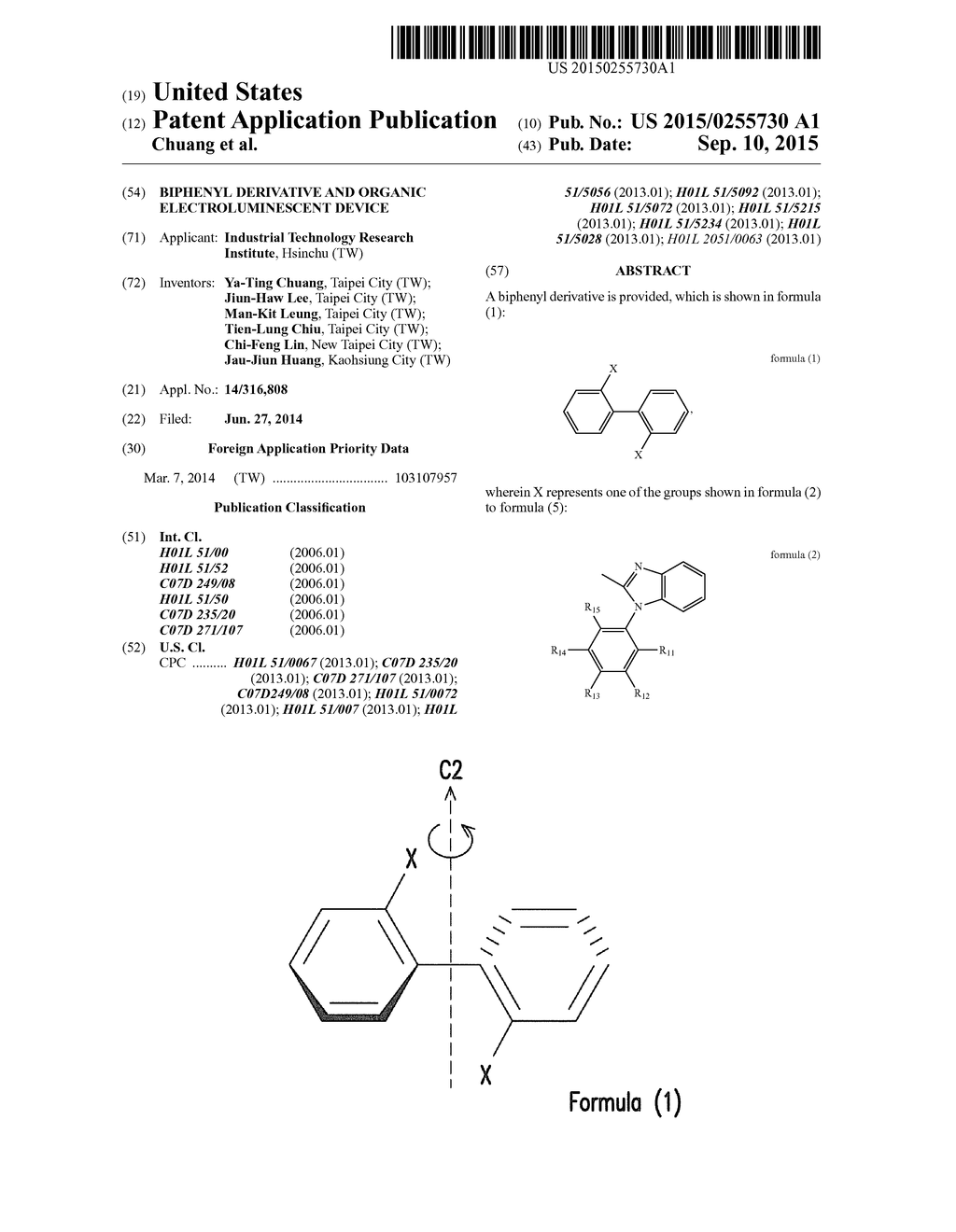 BIPHENYL DERIVATIVE AND ORGANIC ELECTROLUMINESCENT DEVICE - diagram, schematic, and image 01