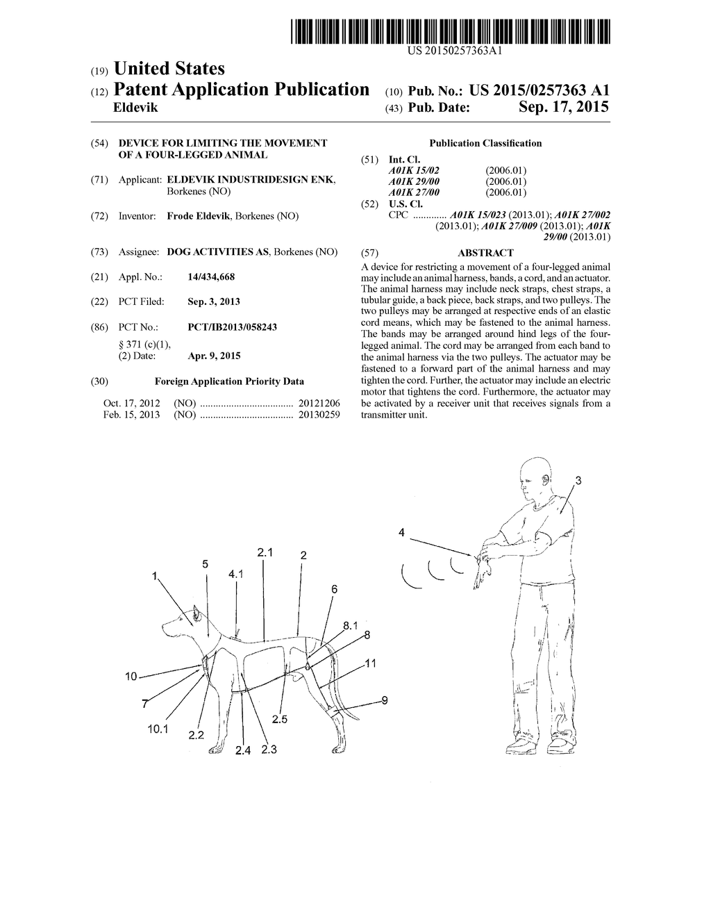 DEVICE FOR LIMITING THE MOVEMENT OF A FOUR-LEGGED ANIMAL - diagram, schematic, and image 01