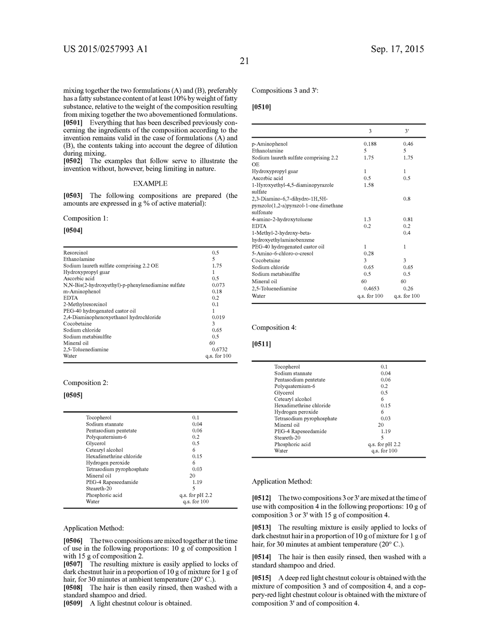 DYEING COMPOSITION COMPRISING A FATTY SUBSTANCE, A NON-IONIC GUAR GUM, AN     AMPHOTERIC SURFACTANT AND A NON-IONIC OR ANIONIC SURFACTANT, AND AN     OXIDIZING AGENT, DYEING PROCESS AND SUITABLE DEVICE - diagram, schematic, and image 22