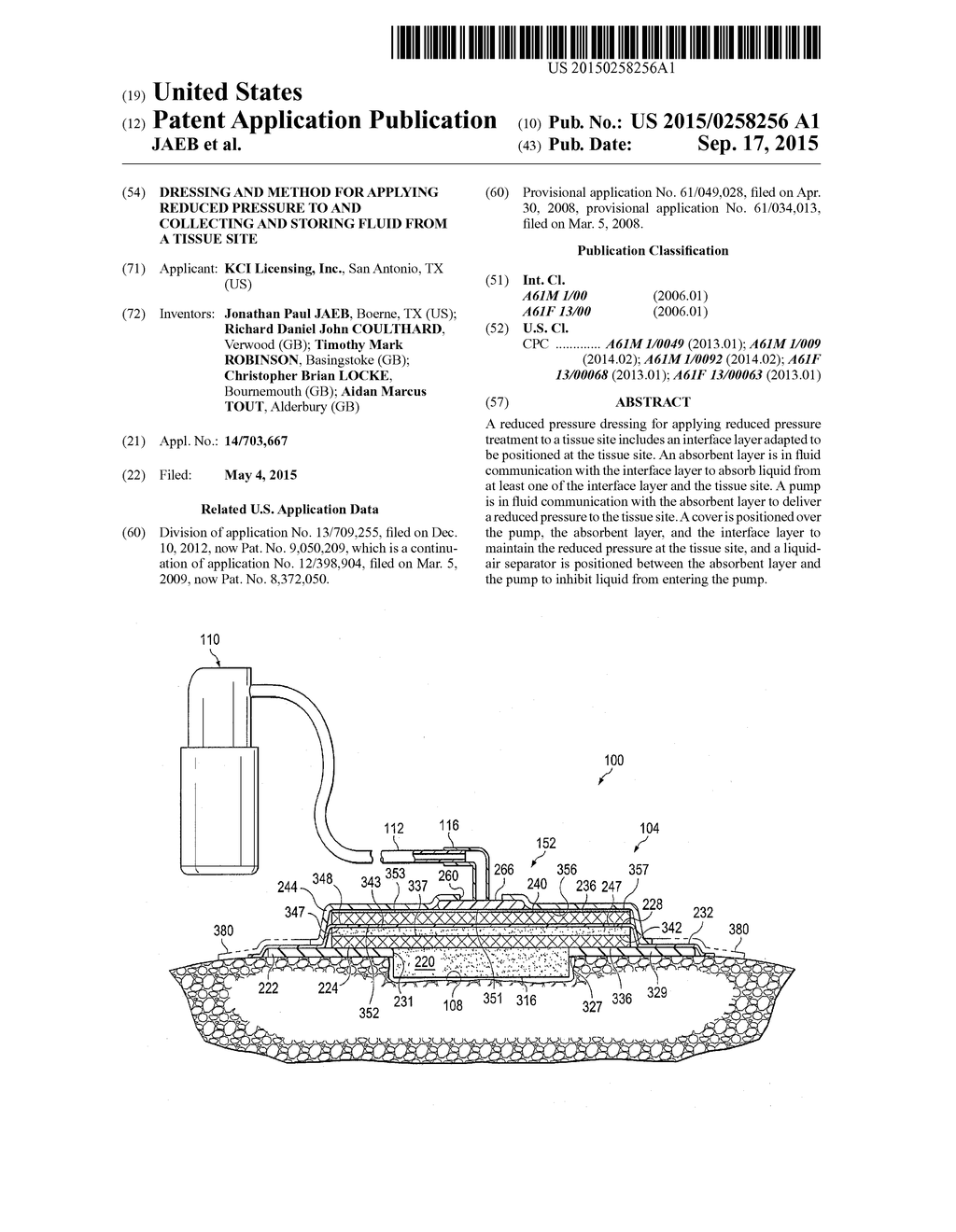 Dressing And Method For Applying Reduced Pressure To And Collecting And     Storing Fluid From A Tissue Site - diagram, schematic, and image 01