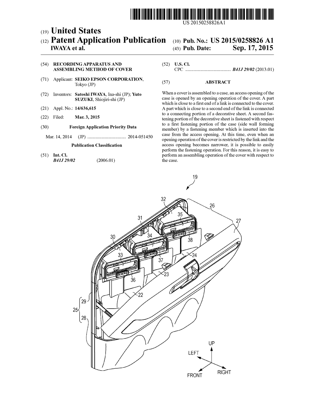 RECORDING APPARATUS AND ASSEMBLING METHOD OF COVER - diagram, schematic, and image 01