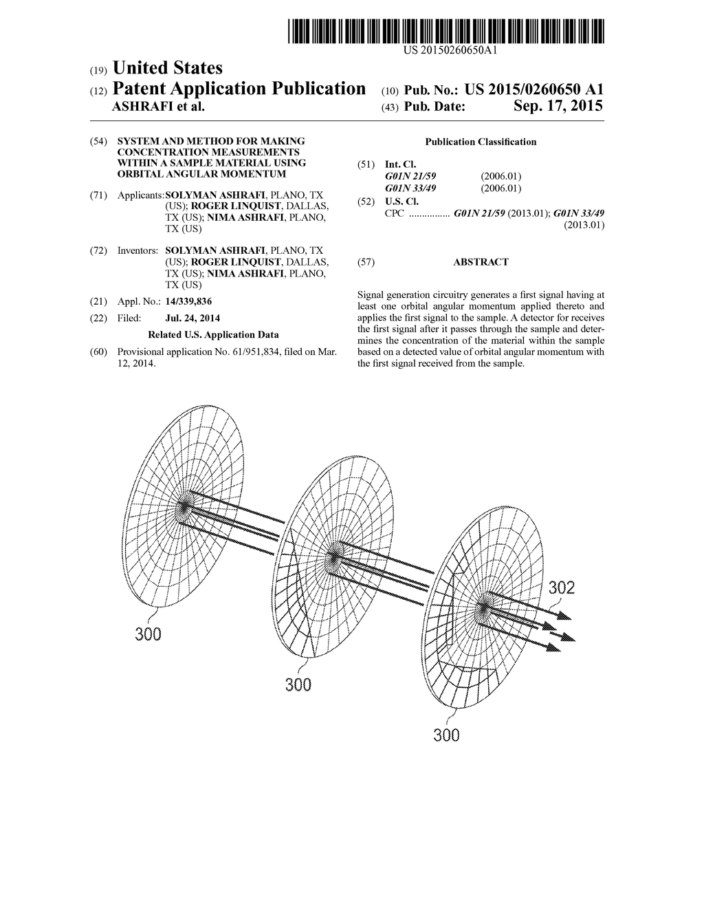 SYSTEM AND METHOD FOR MAKING CONCENTRATION MEASUREMENTS WITHIN A SAMPLE     MATERIAL USING ORBITAL ANGULAR MOMENTUM - diagram, schematic, and image 01