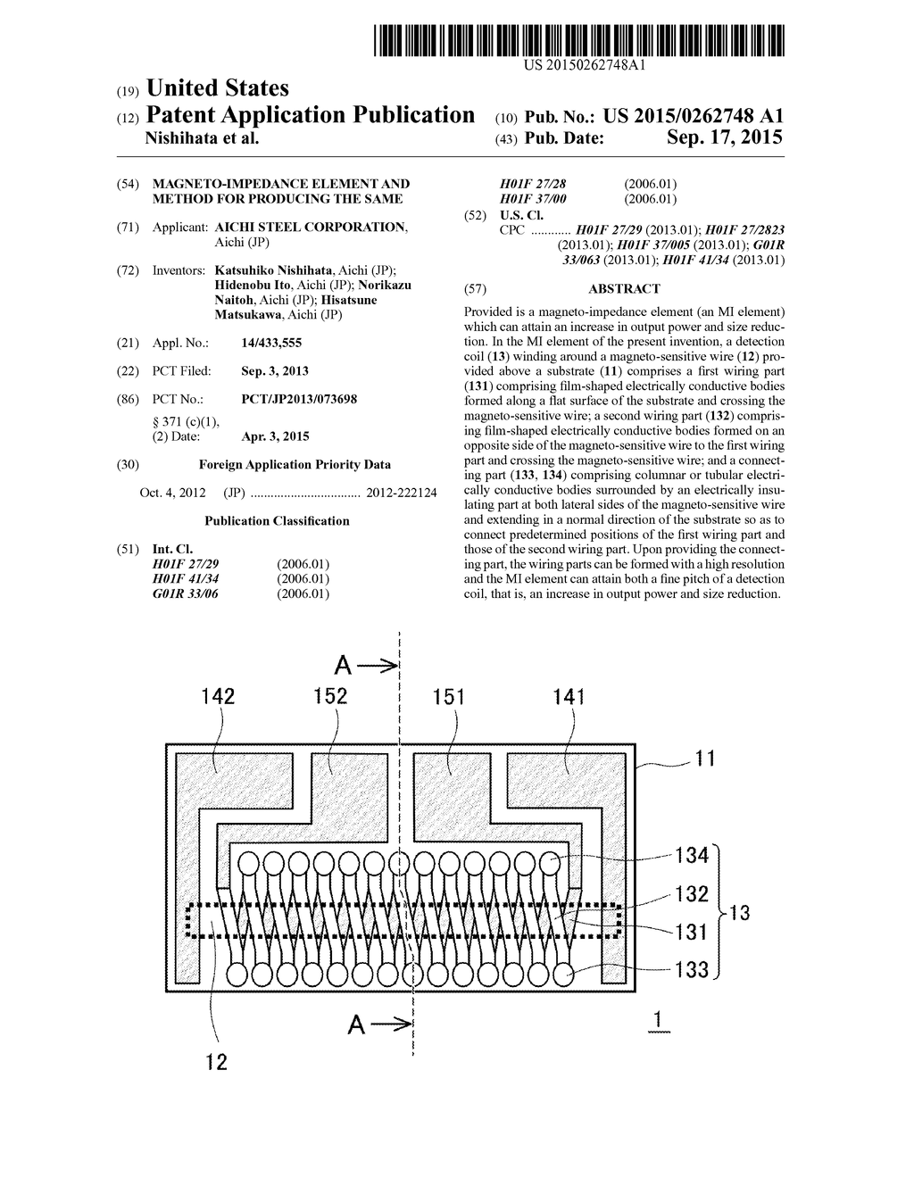 MAGNETO-IMPEDANCE ELEMENT AND METHOD FOR PRODUCING THE SAME - diagram, schematic, and image 01