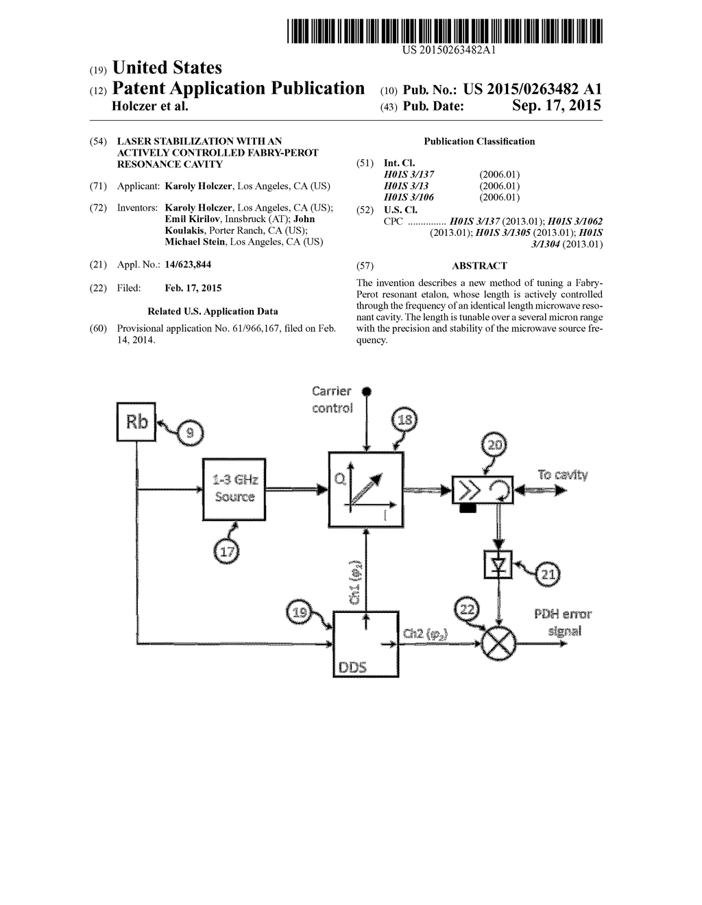 LASER STABILIZATION WITH AN ACTIVELY CONTROLLED FABRY-PEROT RESONANCE     CAVITY - diagram, schematic, and image 01