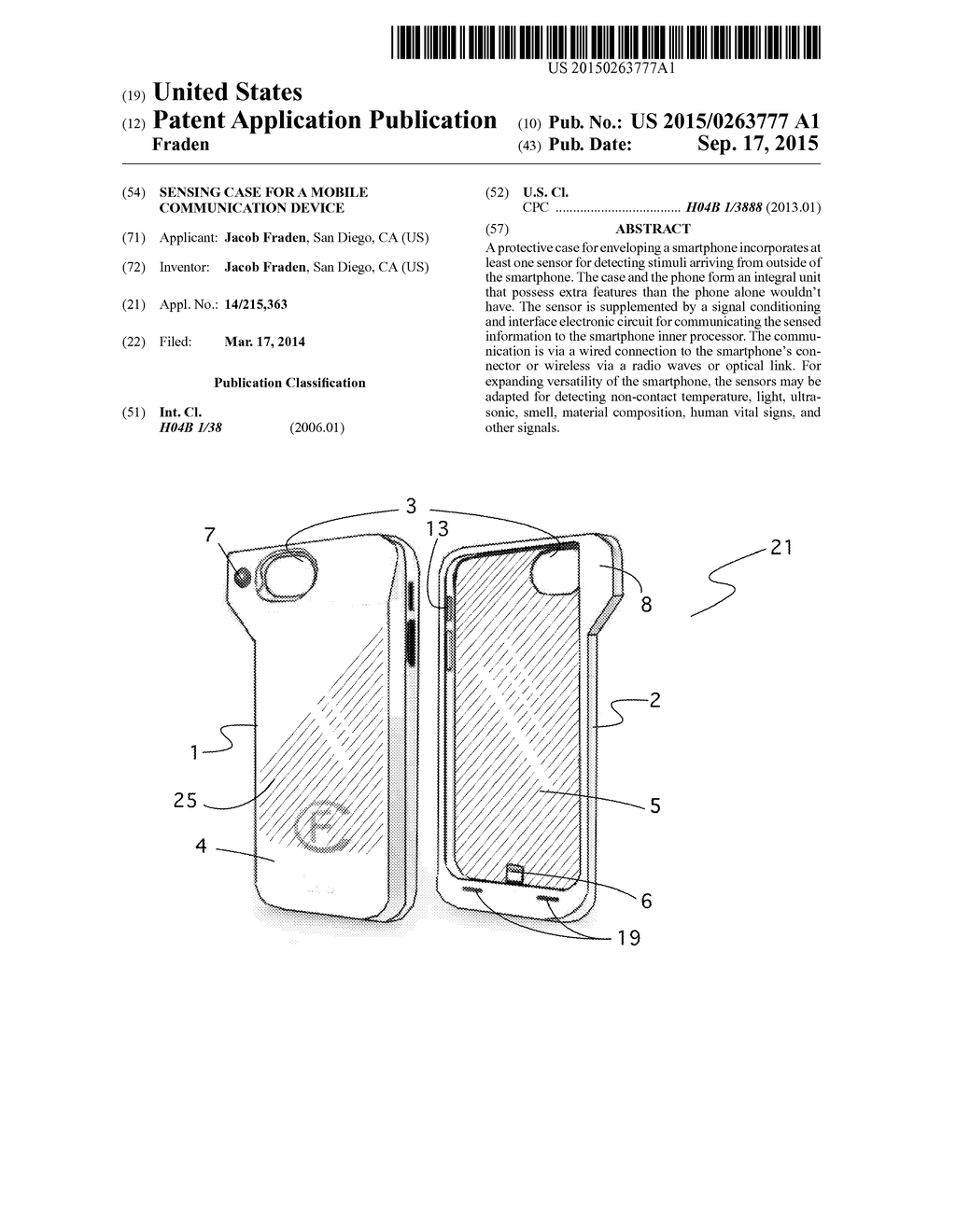 SENSING CASE FOR A MOBILE COMMUNICATION DEVICE - diagram, schematic, and image 01