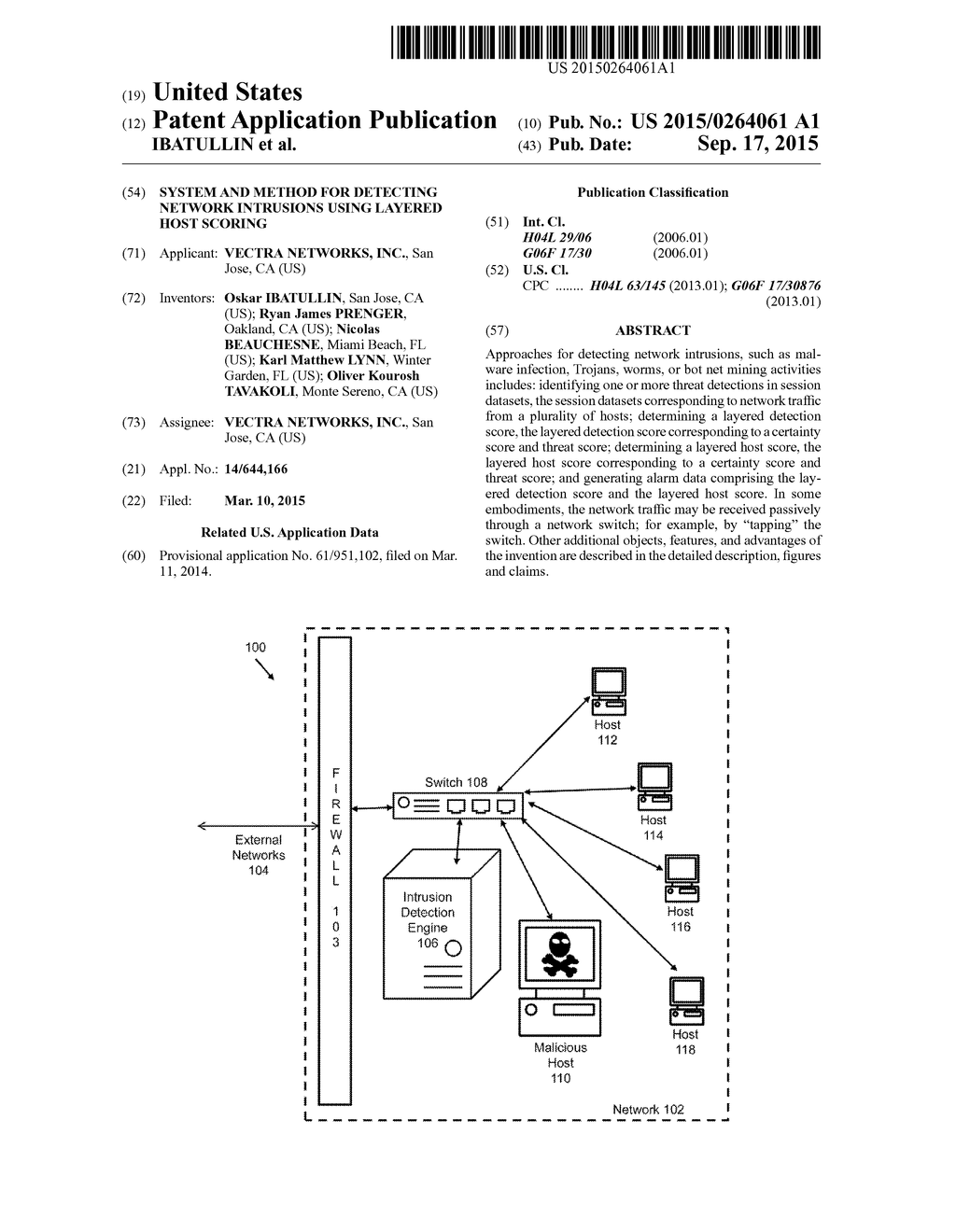 SYSTEM AND METHOD FOR DETECTING NETWORK INTRUSIONS USING LAYERED HOST     SCORING - diagram, schematic, and image 01