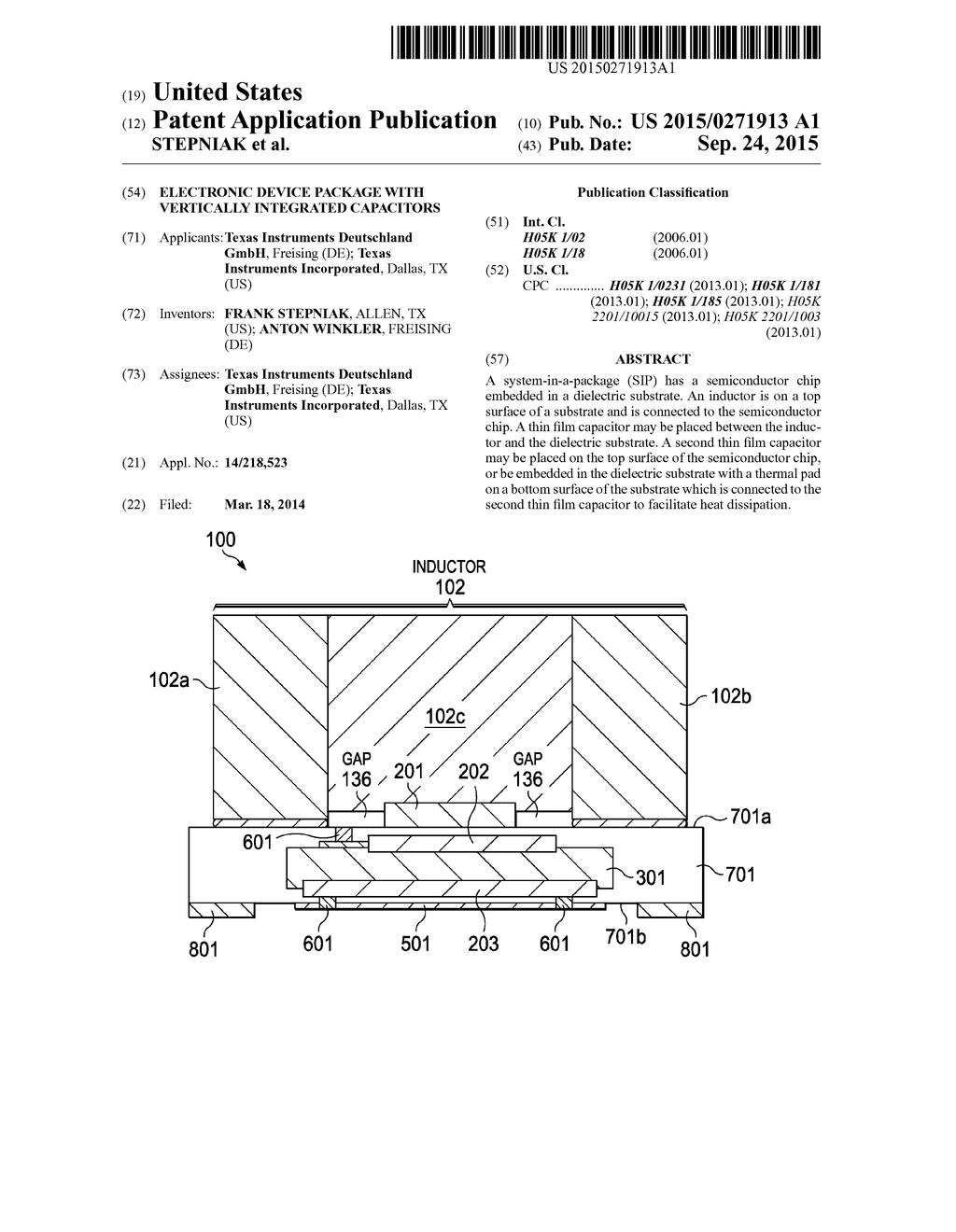 ELECTRONIC DEVICE PACKAGE WITH VERTICALLY INTEGRATED CAPACITORS - diagram, schematic, and image 01