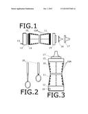 Combined baby bottle, sippy cup, and dry storage container diagram and image