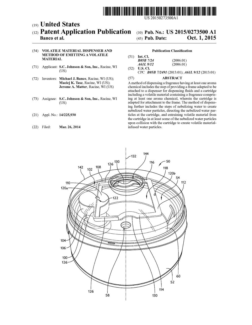 VOLATILE MATERIAL DISPENSER AND METHOD OF EMITTING A VOLATILE MATERIAL - diagram, schematic, and image 01