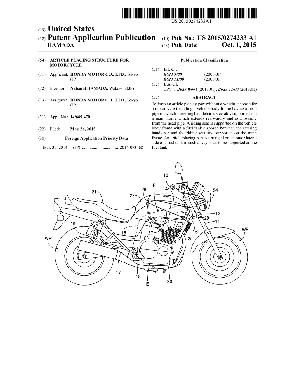 ARTICLE PLACING STRUCTURE FOR MOTORCYCLE - diagram, schematic, and image 01