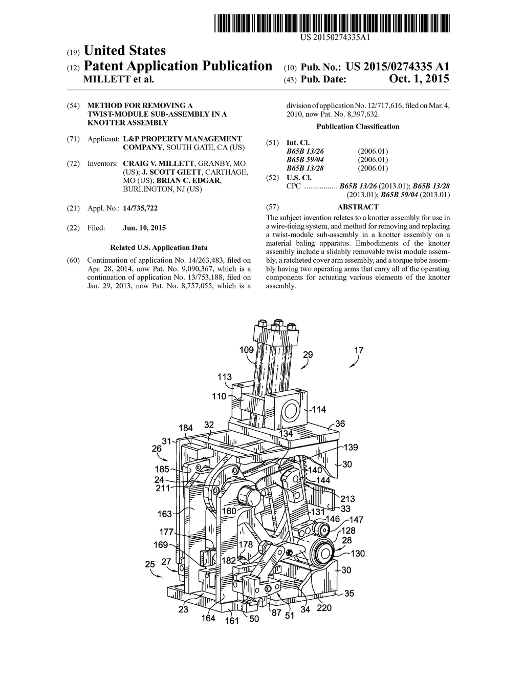 METHOD FOR REMOVING A TWIST-MODULE SUB-ASSEMBLY IN A KNOTTER ASSEMBLY - diagram, schematic, and image 01