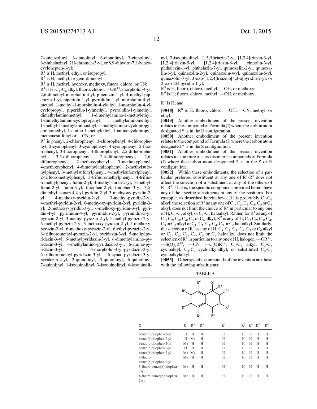 ARYL- AND HETEROARYL-SUBSTITUTED TETRAHYDROISOQUINOLINES AND USE THEREOF     TO BLOCK REUPTAKE OF NOREPINEPHRINE, DOPAMINE, AND SEROTONIN - diagram, schematic, and image 13