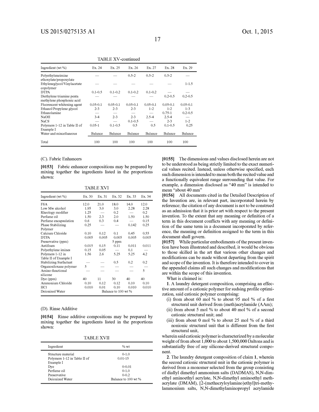 CLEANING COMPOSITION CONTAINING CATIONIC POLYMERS AND METHODS OF MAKING     AND USING SAME - diagram, schematic, and image 18