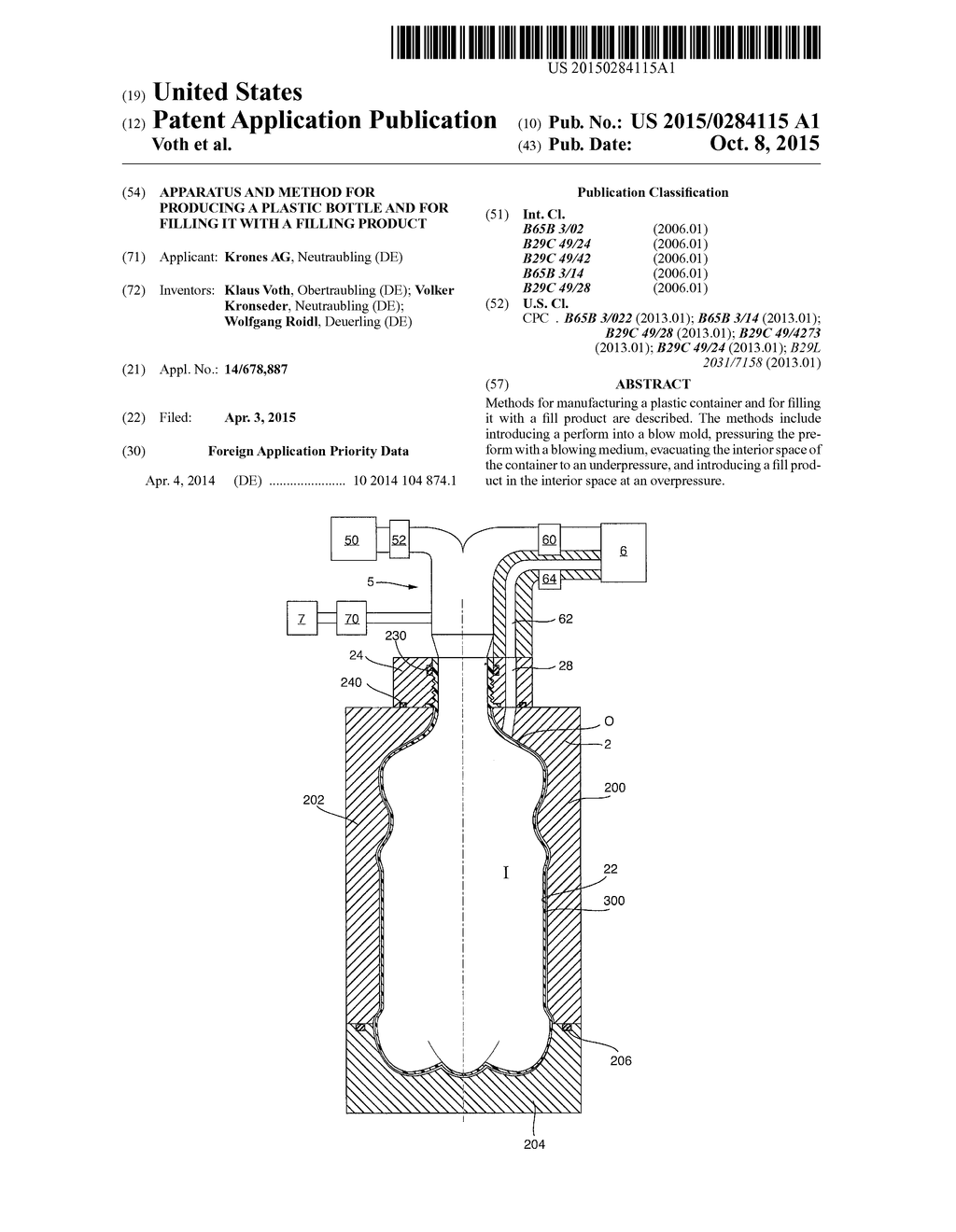 APPARATUS AND METHOD FOR PRODUCING A PLASTIC BOTTLE AND FOR FILLING IT     WITH A FILLING PRODUCT - diagram, schematic, and image 01