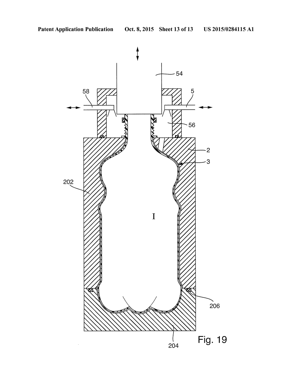 APPARATUS AND METHOD FOR PRODUCING A PLASTIC BOTTLE AND FOR FILLING IT     WITH A FILLING PRODUCT - diagram, schematic, and image 14