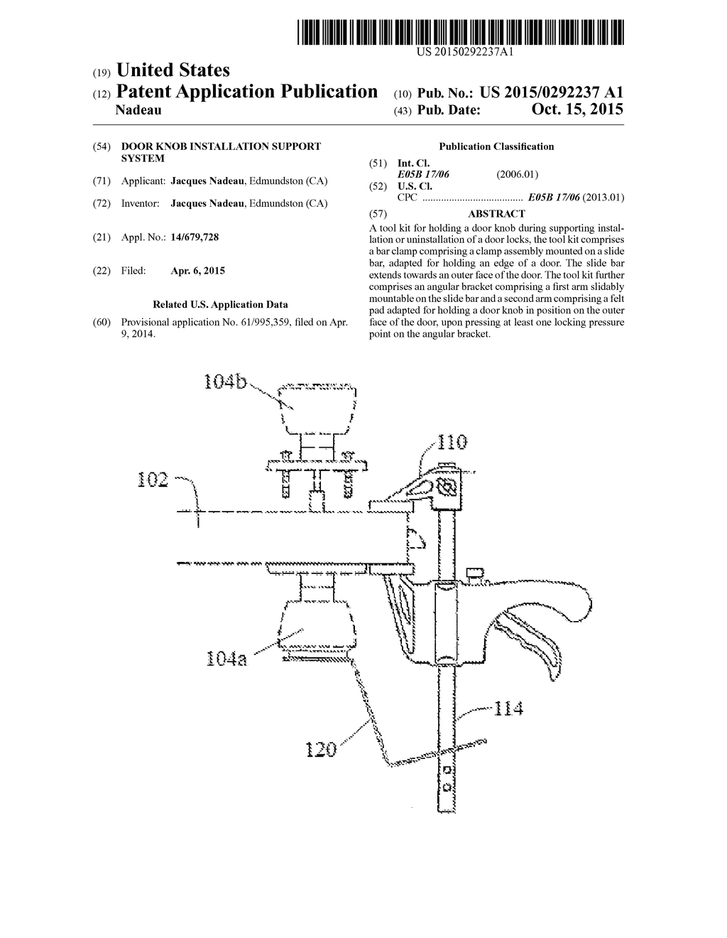 DOOR KNOB INSTALLATION SUPPORT SYSTEM - diagram, schematic, and image 01