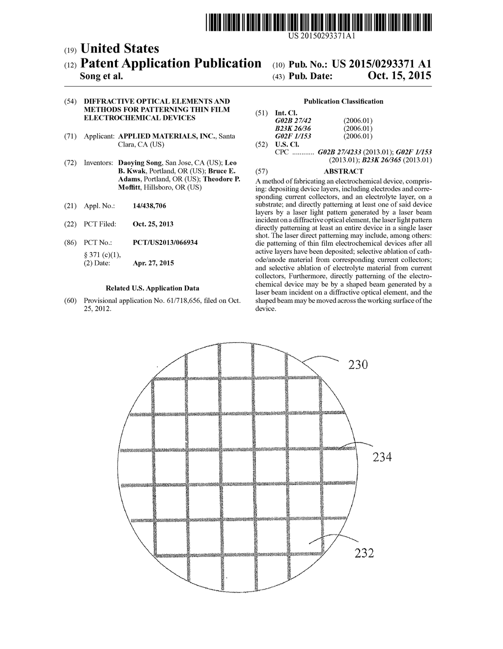 DIFFRACTIVE OPTICAL ELEMENTS AND METHODS FOR PATTERNING THIN FILM     ELECTROCHEMICAL DEVICES - diagram, schematic, and image 01