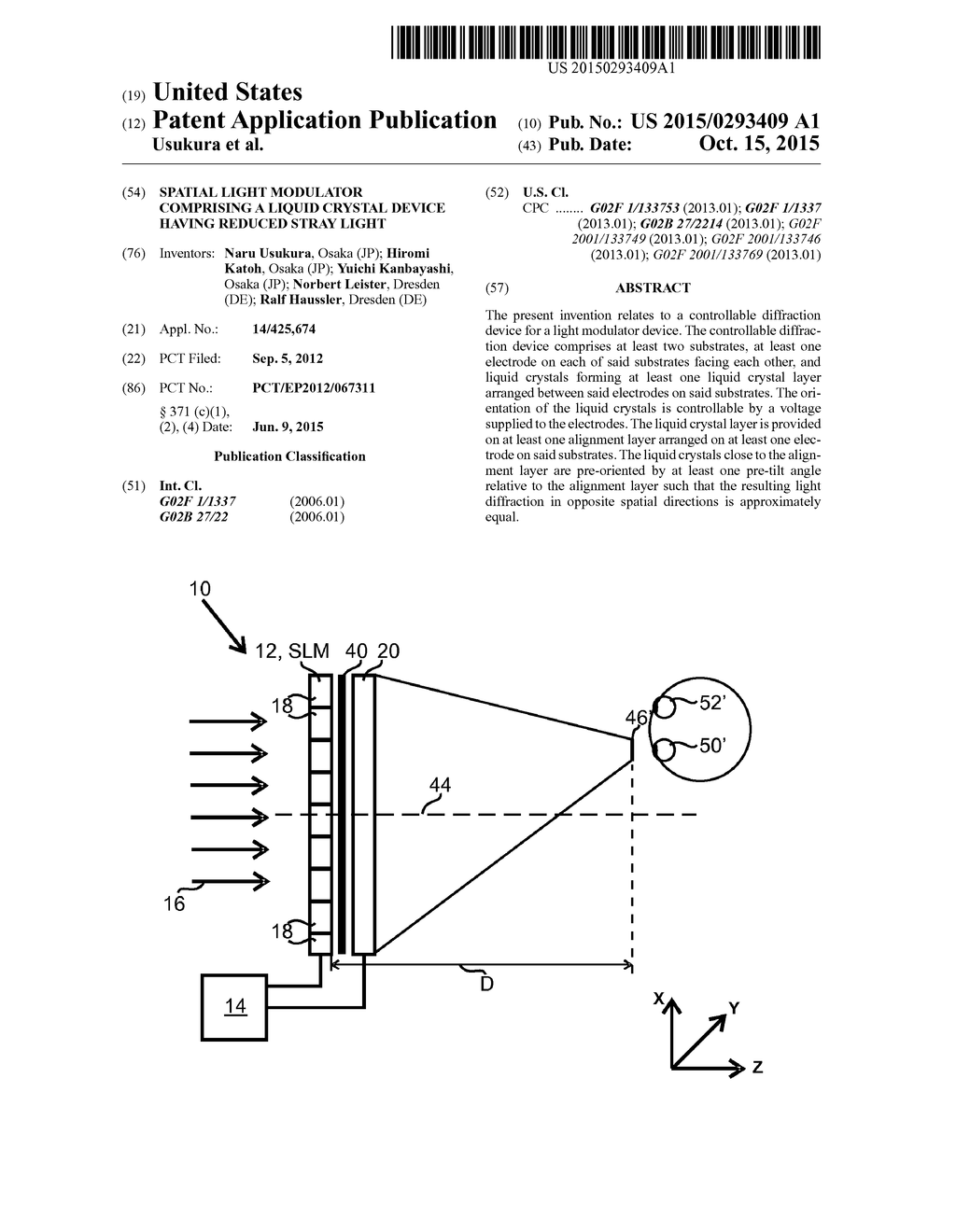 SPATIAL LIGHT MODULATOR COMPRISING A LIQUID CRYSTAL DEVICE HAVING REDUCED     STRAY LIGHT - diagram, schematic, and image 01