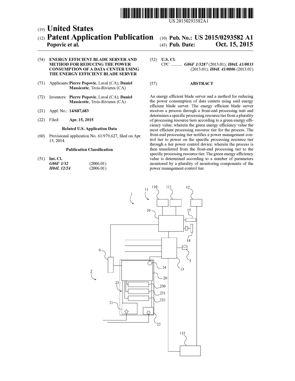 Energy Efficient Blade Server and Method for Reducing the Power     Consumption of a Data Center Using the Energy Efficient Blade Server - diagram, schematic, and image 01