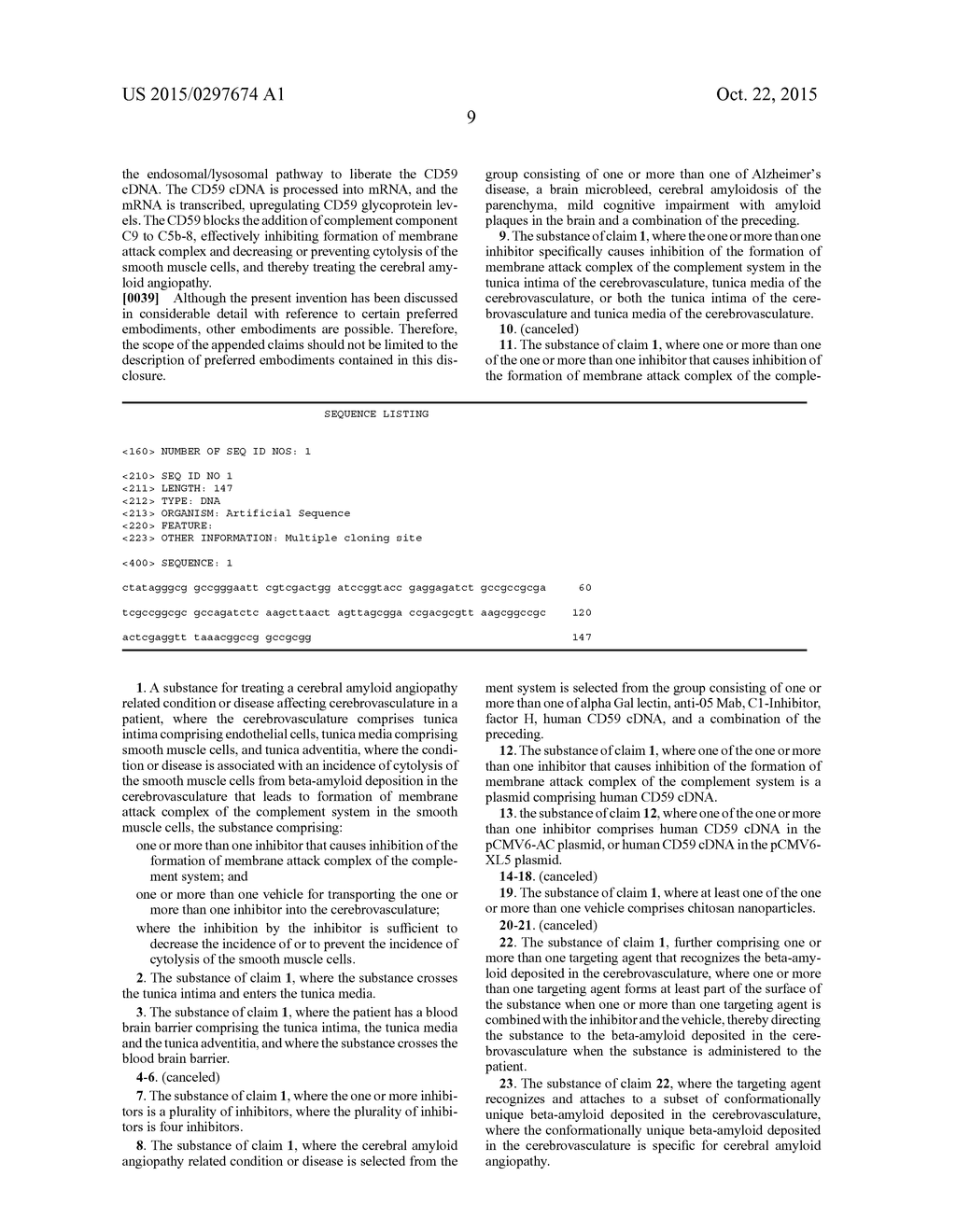 SUBSTANCES AND METHODS FOR THE TREATMENT OF CEREBRAL AMYLOID ANGIOPATHY     RELATED CONDITIONS OR DISEASE - diagram, schematic, and image 15