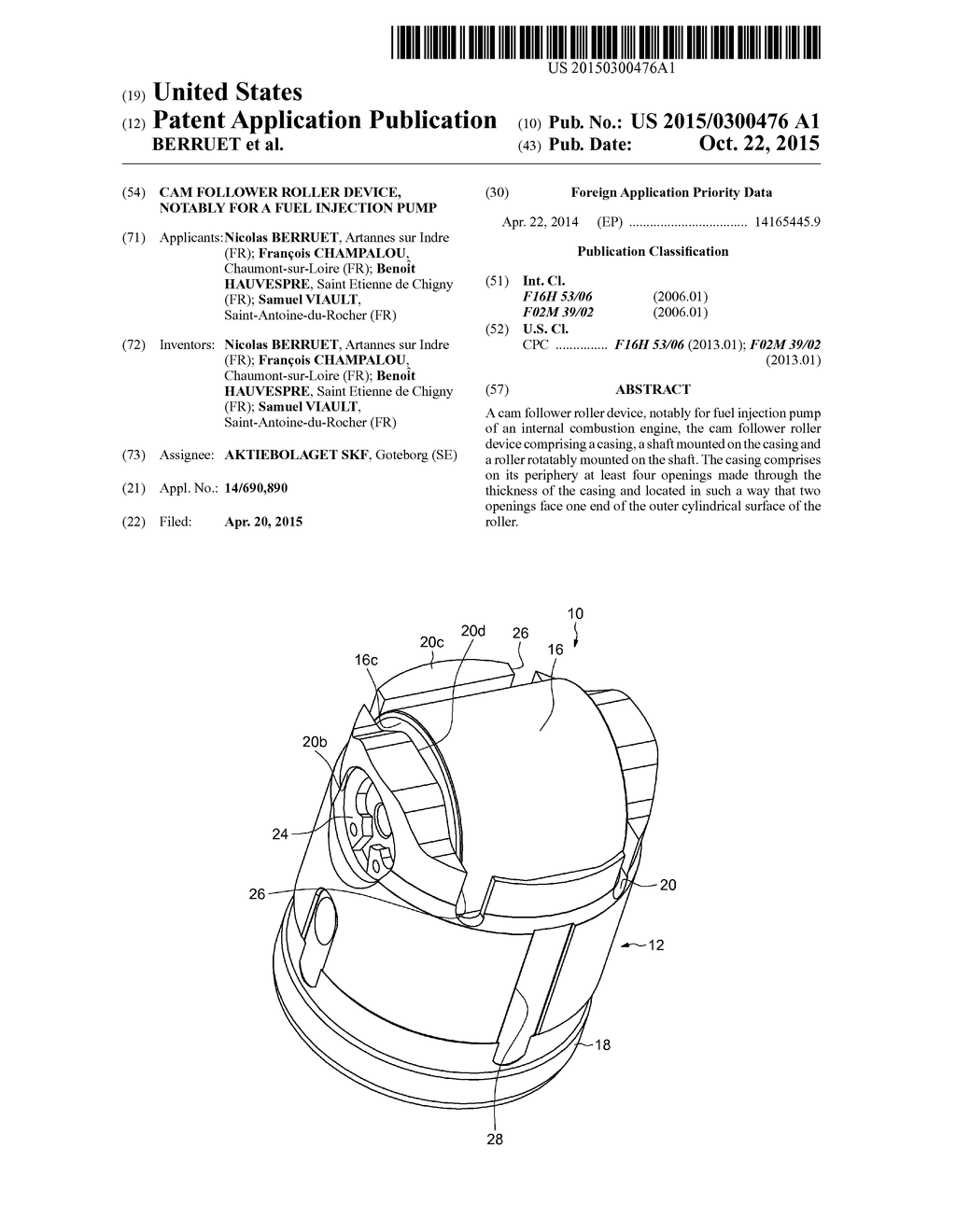 CAM FOLLOWER ROLLER DEVICE, NOTABLY FOR A FUEL INJECTION PUMP - diagram, schematic, and image 01