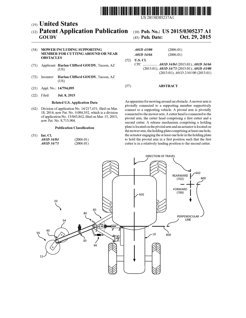 MOWER INCLUDING SUPPORTING MEMBER FOR CUTTING AROUND OR NEAR OBSTACLES - diagram, schematic, and image 01