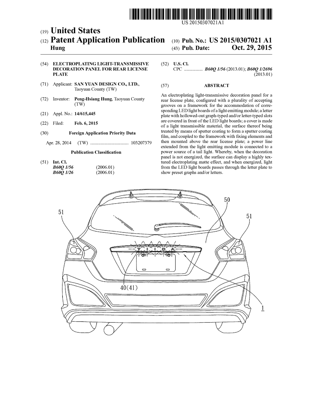 ELECTROPLATING LIGHT-TRANSMISSIVE DECORATION PANEL FOR REAR LICENSE PLATE - diagram, schematic, and image 01