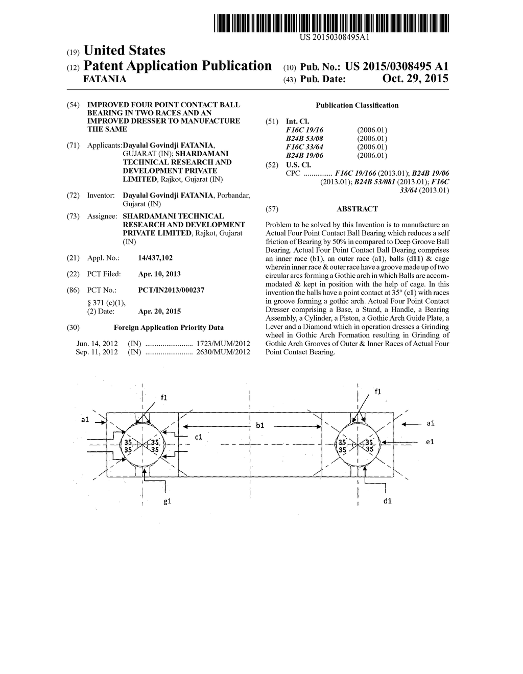 IMPROVED FOUR POINT CONTACT BALL BEARING IN TWO RACES AND AN IMPROVED     DRESSER TO MANUFACTURE THE SAME - diagram, schematic, and image 01