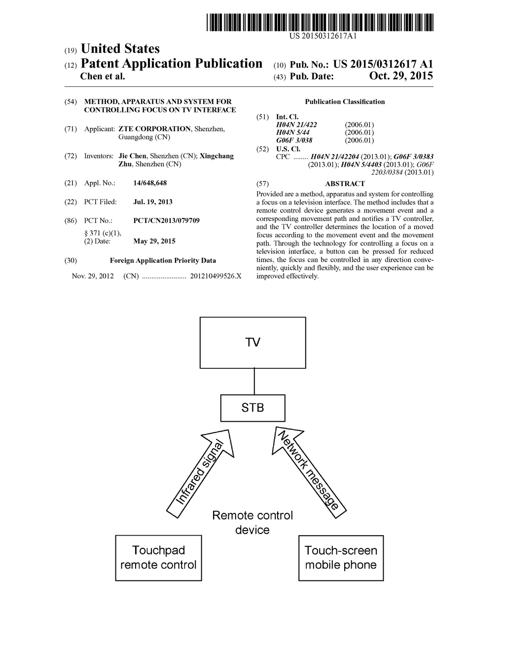 Method, apparatus and system for controlling focus on TV interface - diagram, schematic, and image 01