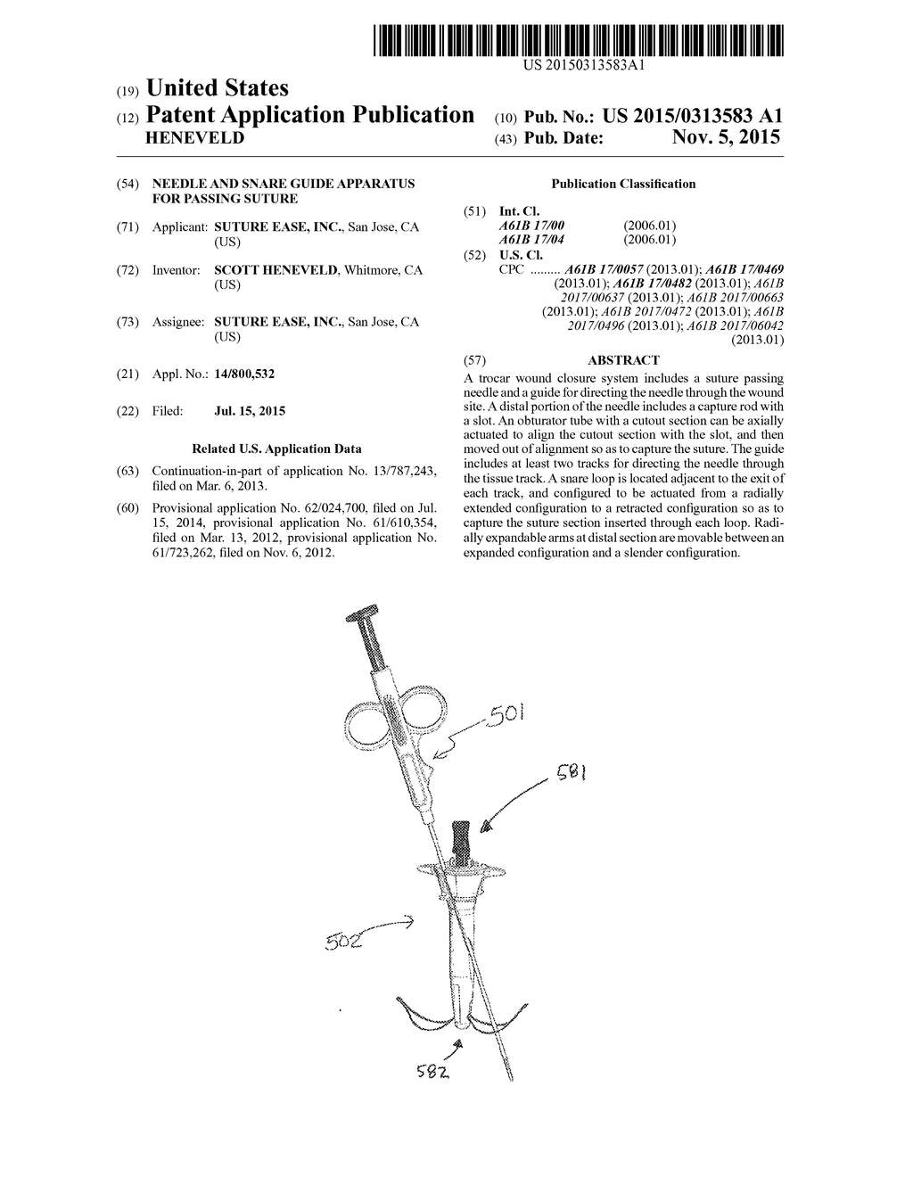 NEEDLE AND SNARE GUIDE APPARATUS FOR PASSING SUTURE - diagram, schematic, and image 01