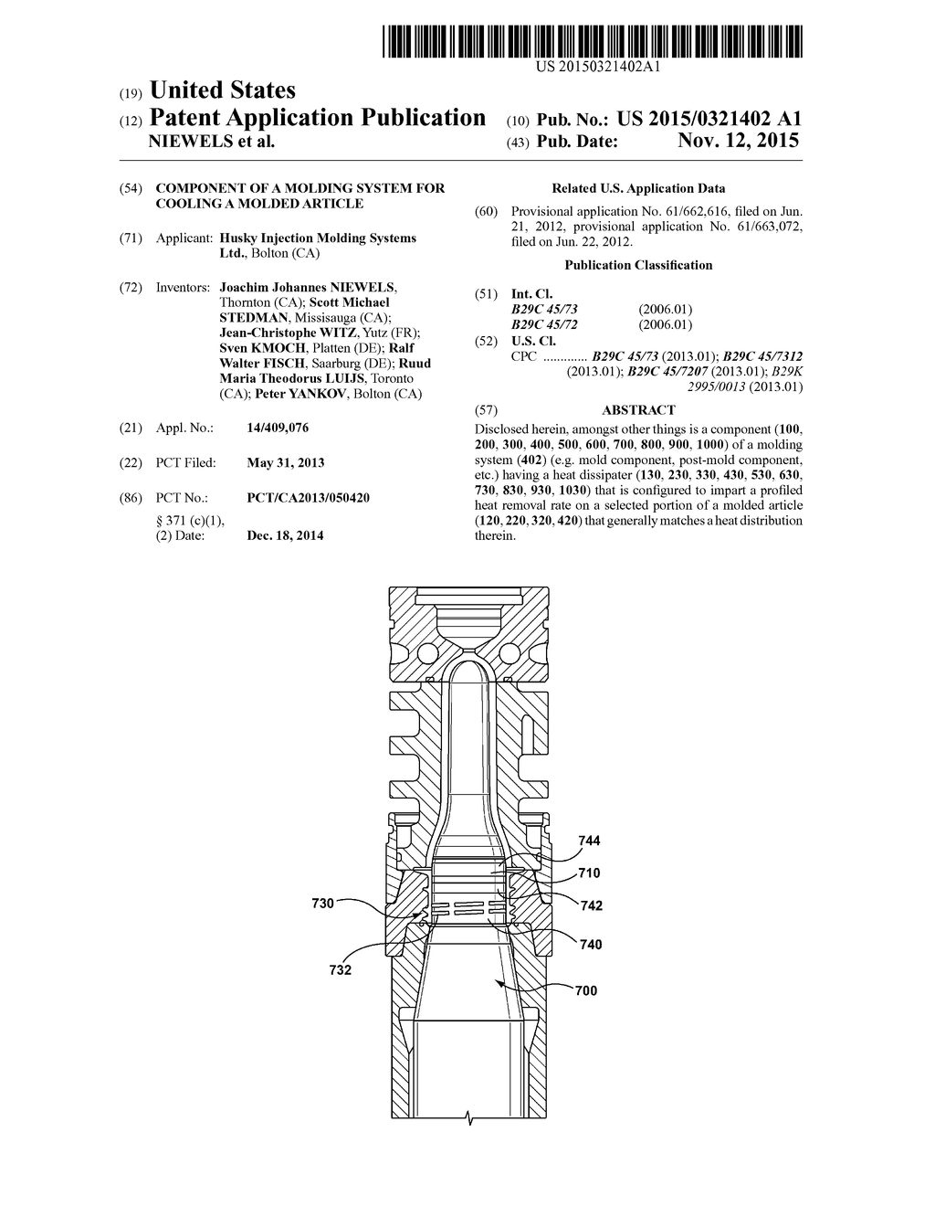 COMPONENT OF A MOLDING SYSTEM FOR COOLING A MOLDED ARTICLE - diagram, schematic, and image 01