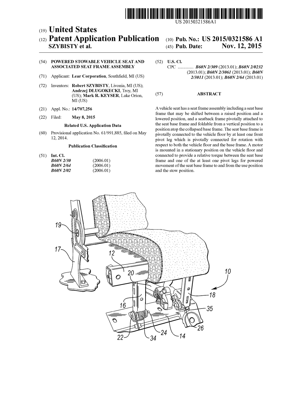 POWERED STOWABLE VEHICLE SEAT AND ASSOCIATED SEAT FRAME ASSEMBLY - diagram, schematic, and image 01