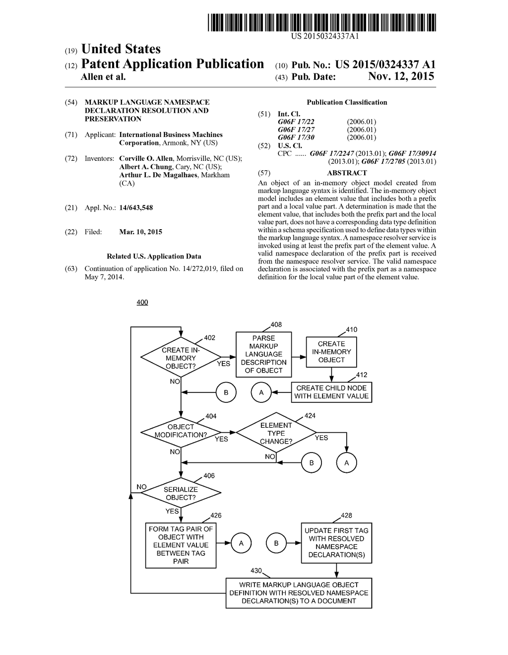 MARKUP LANGUAGE NAMESPACE DECLARATION RESOLUTION AND PRESERVATION - diagram, schematic, and image 01