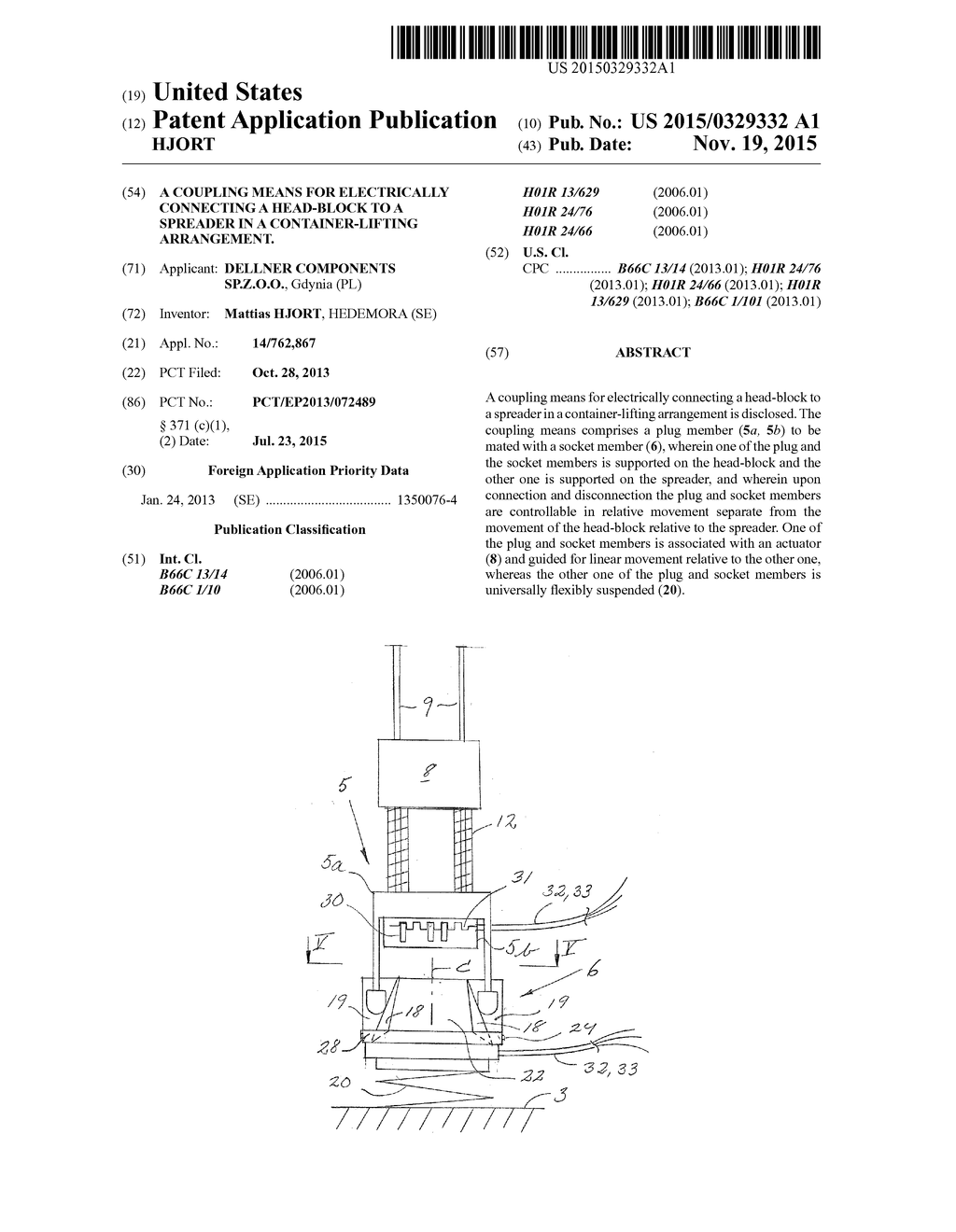 A coupling means for electrically connecting a head-block to a spreader in     a container-lifting arrangement. - diagram, schematic, and image 01