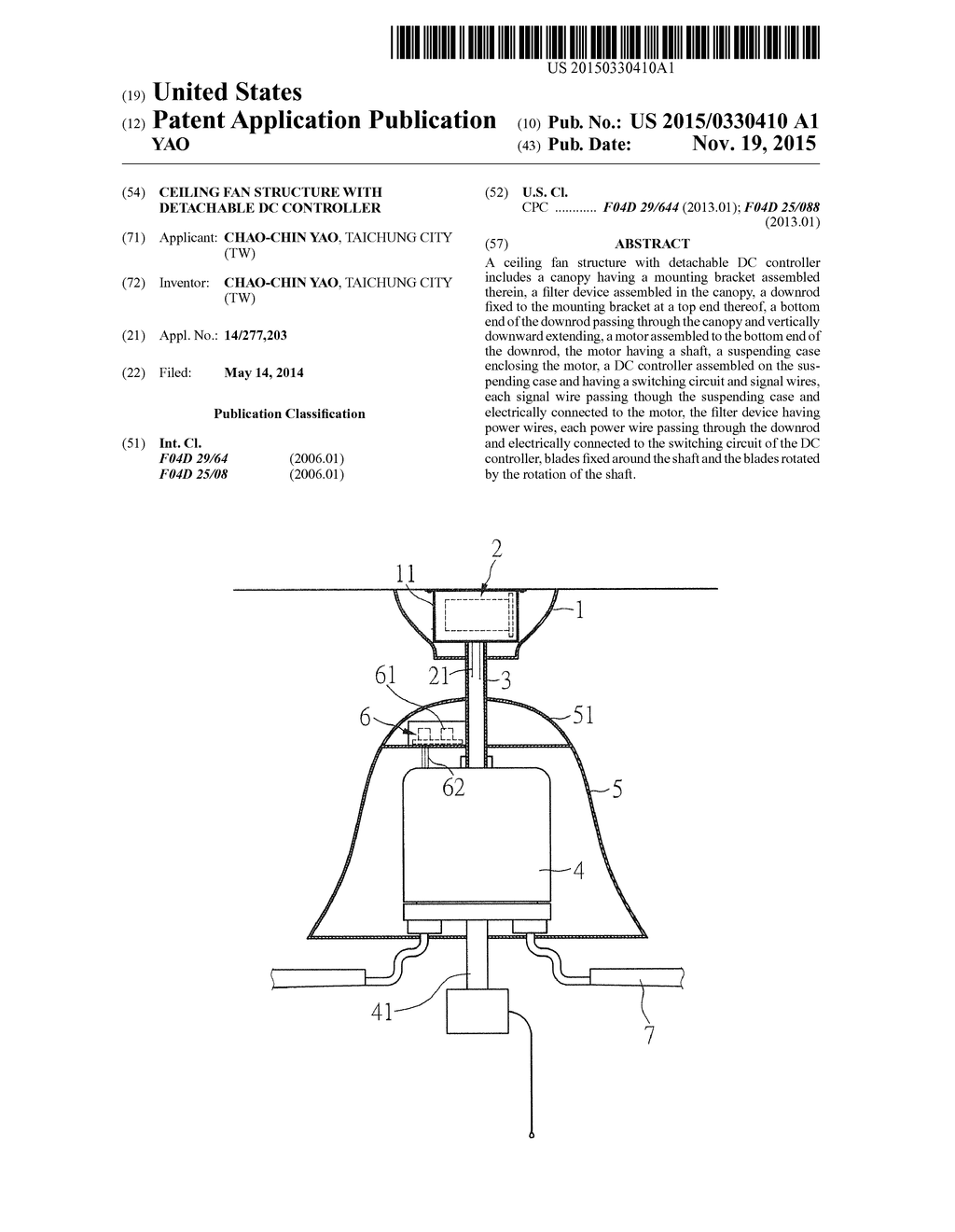 CEILING FAN STRUCTURE WITH DETACHABLE DC CONTROLLER - diagram, schematic, and image 01