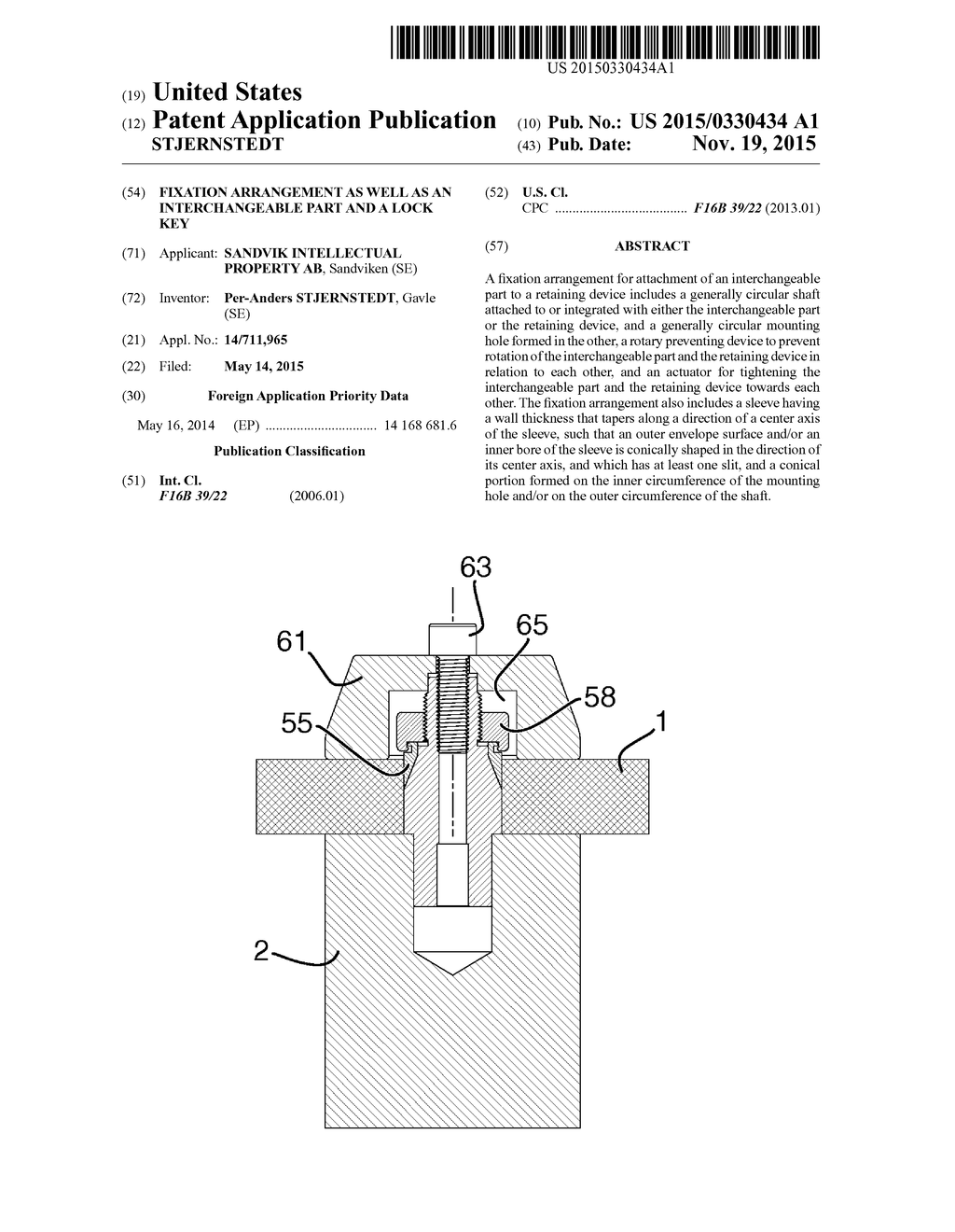 Fixation arrangement as well as an interchangeable part and a lock key - diagram, schematic, and image 01