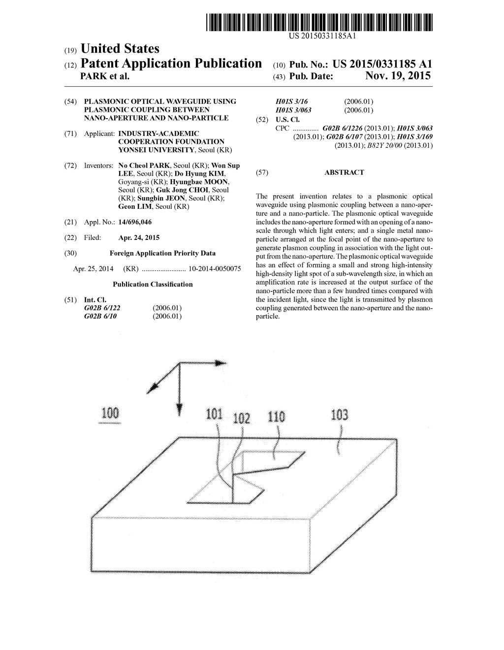 PLASMONIC OPTICAL WAVEGUIDE USING PLASMONIC COUPLING BETWEEN NANO-APERTURE     AND NANO-PARTICLE - diagram, schematic, and image 01