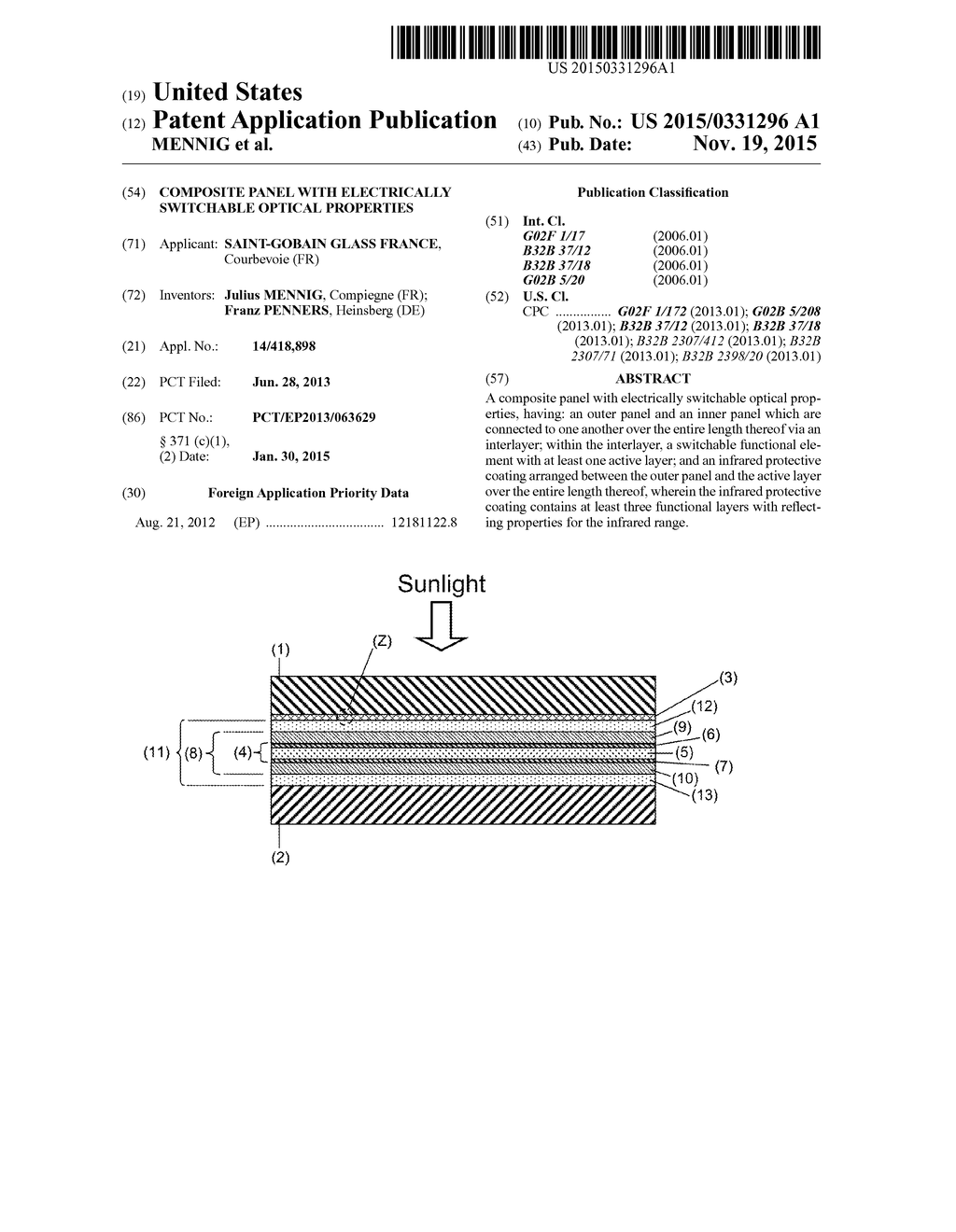 COMPOSITE PANEL WITH ELECTRICALLY SWITCHABLE OPTICAL PROPERTIES - diagram, schematic, and image 01