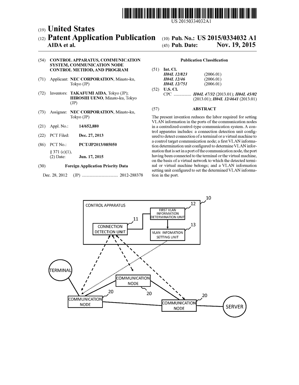 CONTROL APPARATUS, COMMUNICATION SYSTEM, COMMUNICATION NODE CONTROL     METHOD, AND PROGRAM - diagram, schematic, and image 01