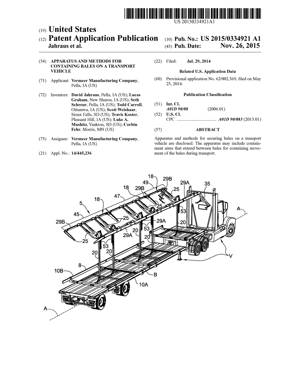 APPARATUS AND METHODS FOR CONTAINING BALES ON A TRANSPORT VEHICLE - diagram, schematic, and image 01