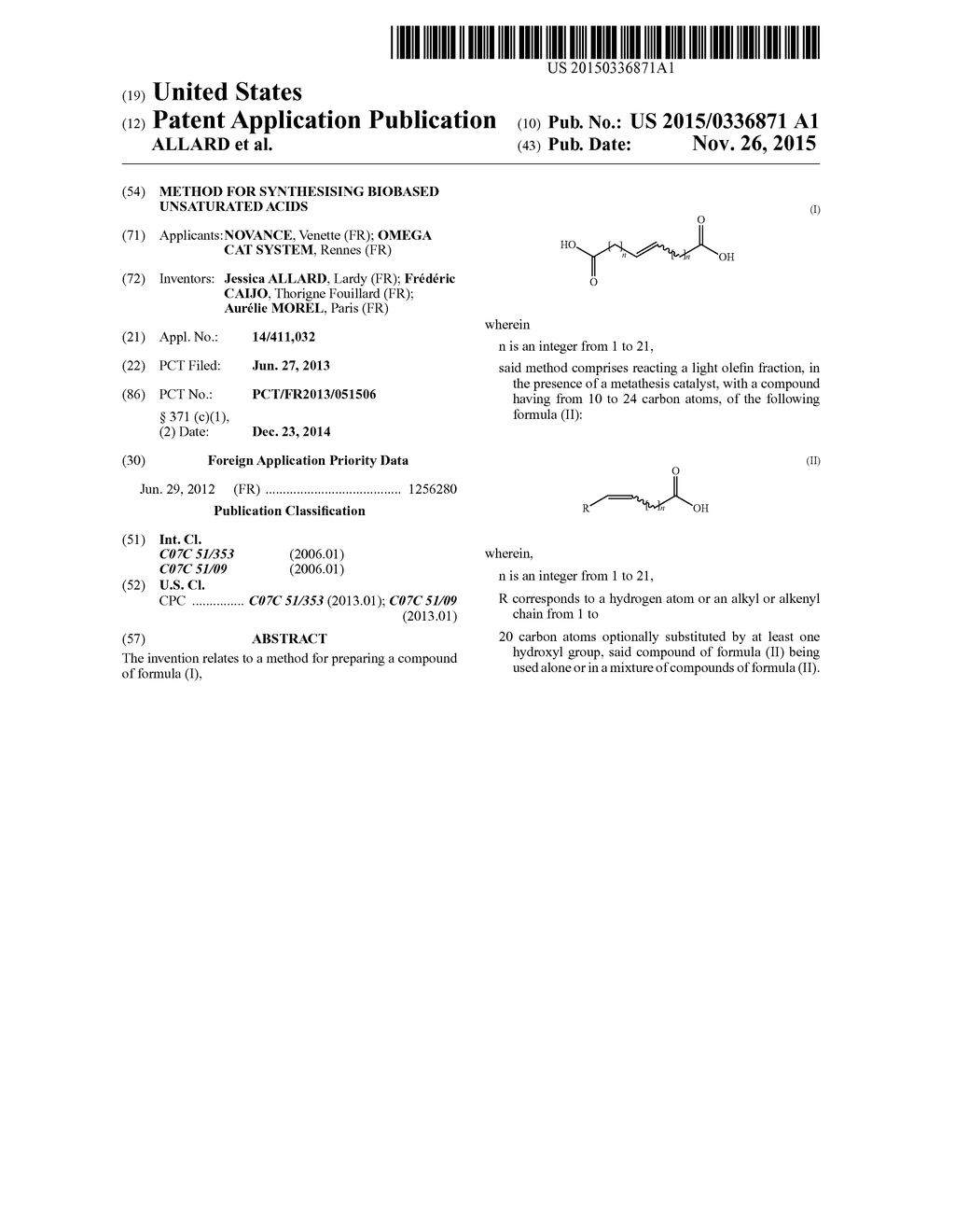 METHOD FOR SYNTHESISING BIOBASED UNSATURATED ACIDS - diagram, schematic, and image 01