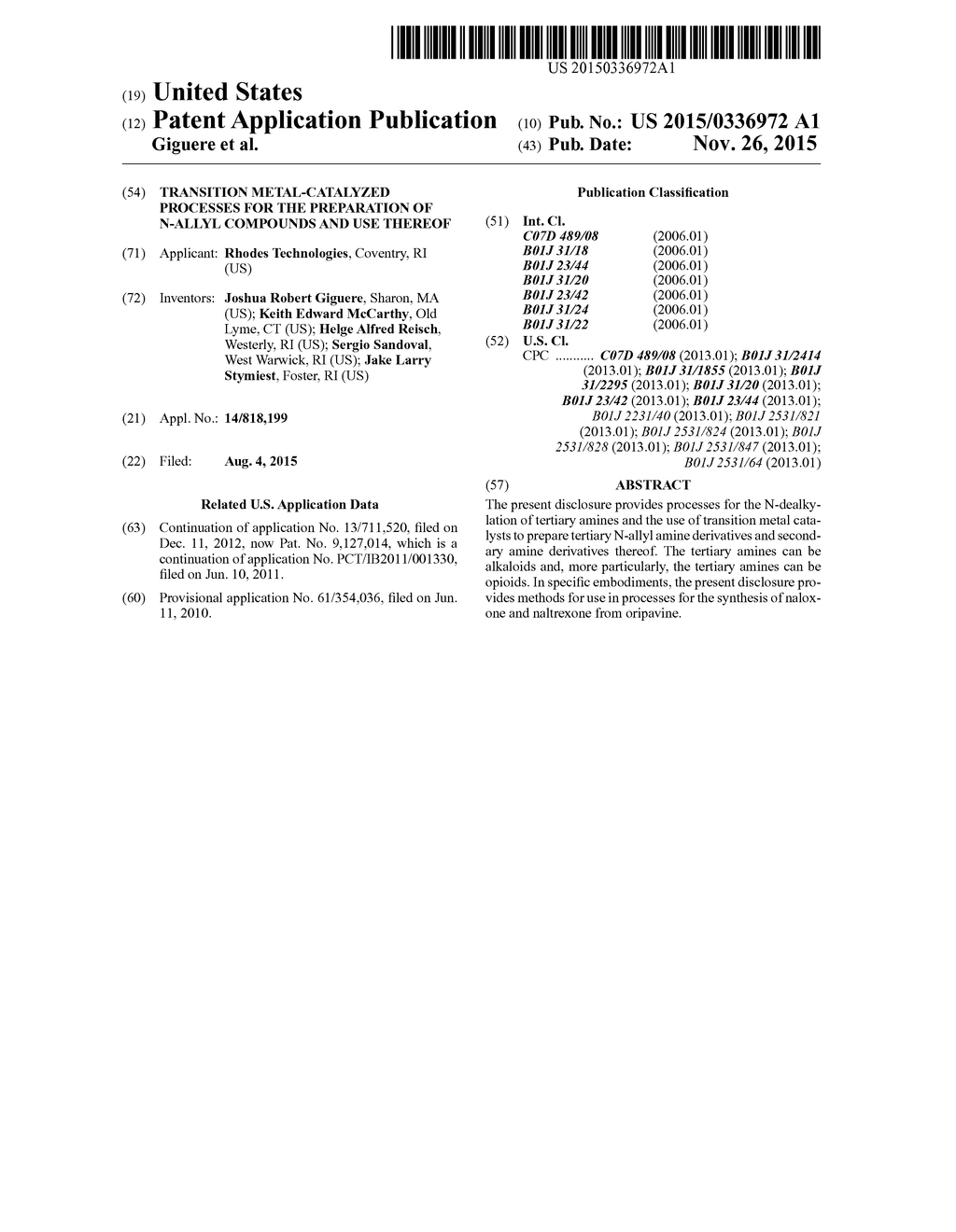 TRANSITION METAL-CATALYZED PROCESSES FOR THE PREPARATION OF N-ALLYL     COMPOUNDS AND USE THEREOF - diagram, schematic, and image 01