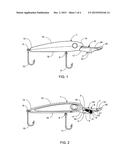 Fishing lure with a built-in, spring-loaded, adjustable diving and release     apparatus diagram and image