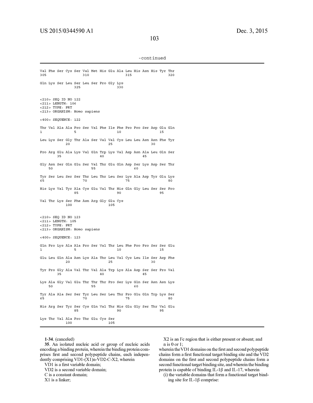 DUAL SPECIFIC BINDING PROTEINS DIRECTED AGAINST IL-1 and/or IL-17 - diagram, schematic, and image 105