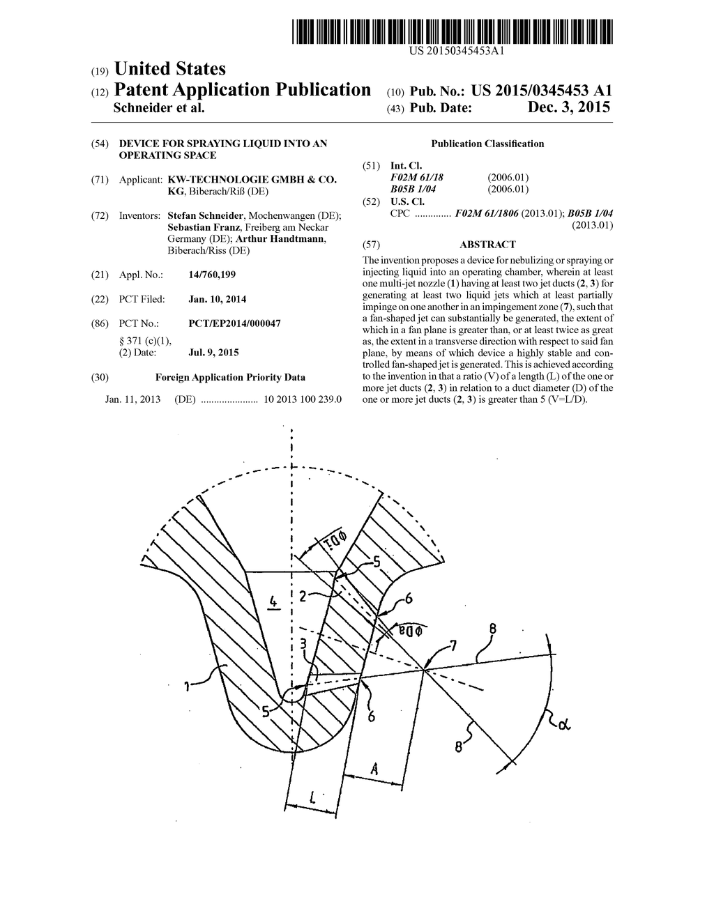 DEVICE FOR SPRAYING LIQUID INTO AN OPERATING SPACE - diagram, schematic, and image 01