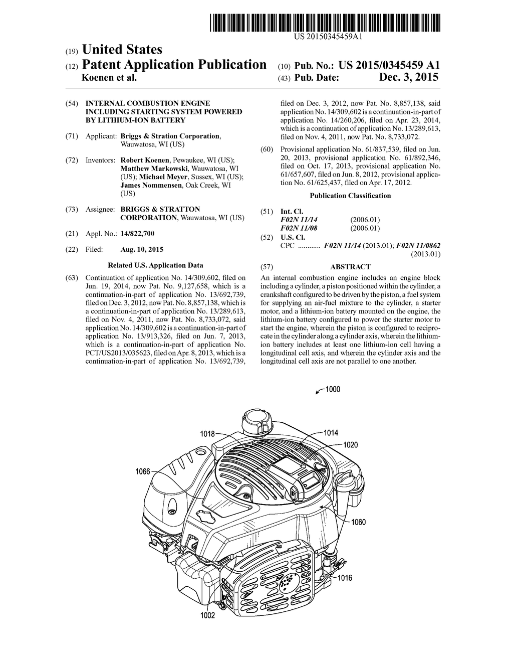 INTERNAL COMBUSTION ENGINE INCLUDING STARTING SYSTEM POWERED BY     LITHIUM-ION BATTERY - diagram, schematic, and image 01