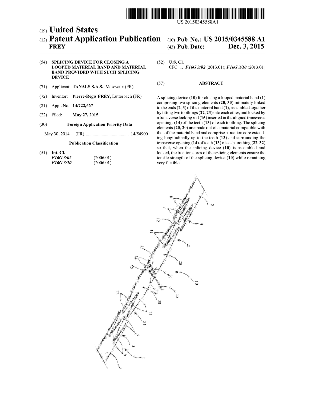 SPLICING DEVICE FOR CLOSING A LOOPED MATERIAL BAND AND MATERIAL BAND     PROVIDED WITH SUCH SPLICING DEVICE - diagram, schematic, and image 01