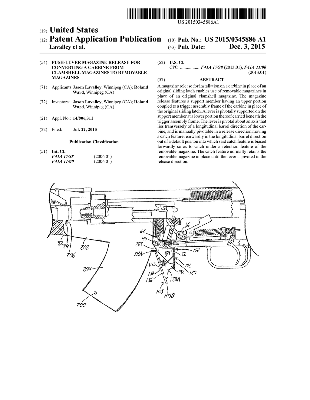 Push-Lever Magazine Release for Converting a Carbine from Clamshell     Magazines to Removable Magazines - diagram, schematic, and image 01