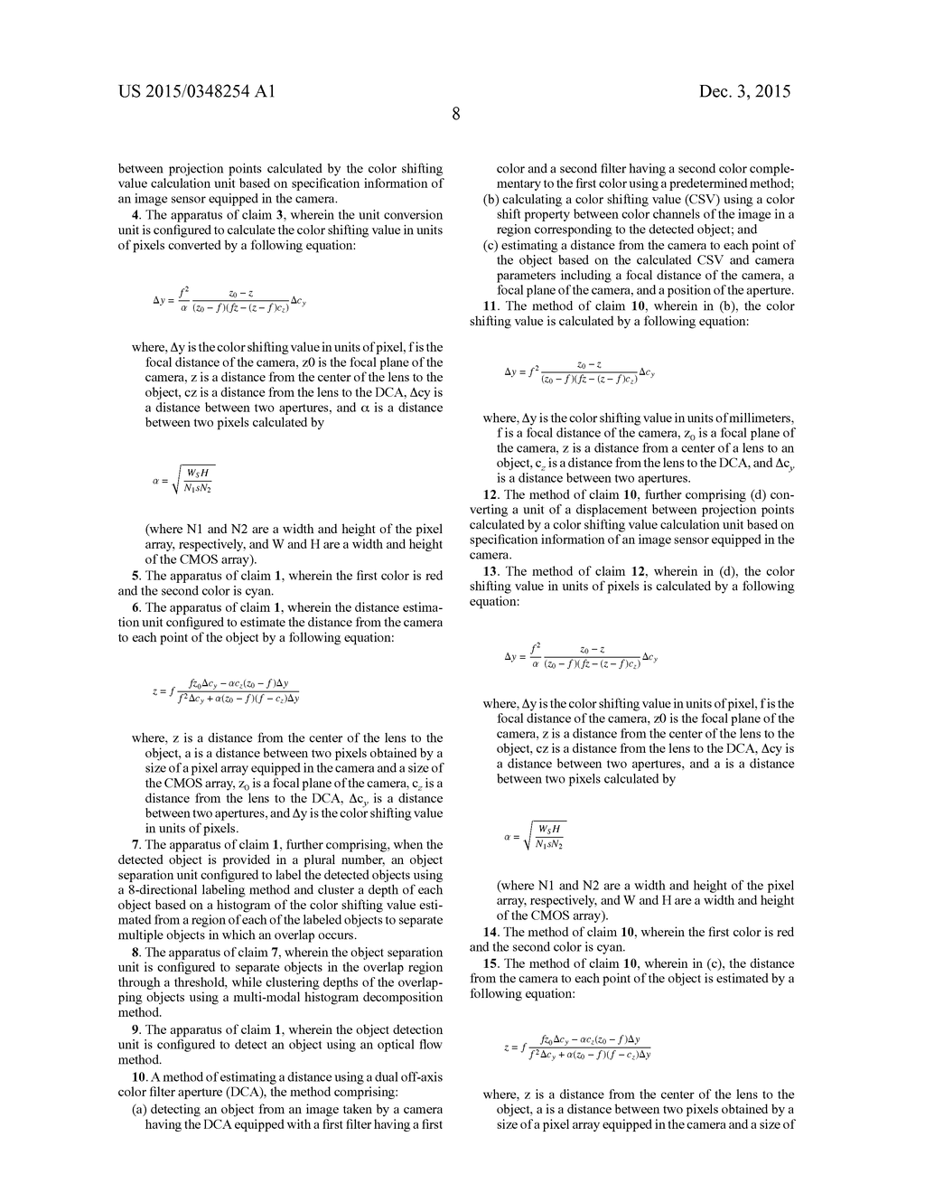 APPARATUS AND METHOD FOR ESTIMATING DISTANCE USING DUAL OFF-AXIS COLOR     FILTER APERTURE - diagram, schematic, and image 20